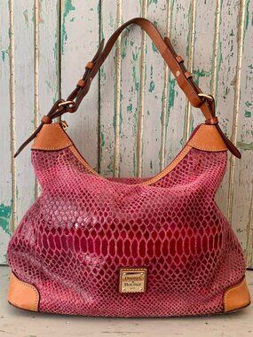 Dooney & Bourke Erica Shoulder Hobo Bag Snake Embossed Fuchsia Leather